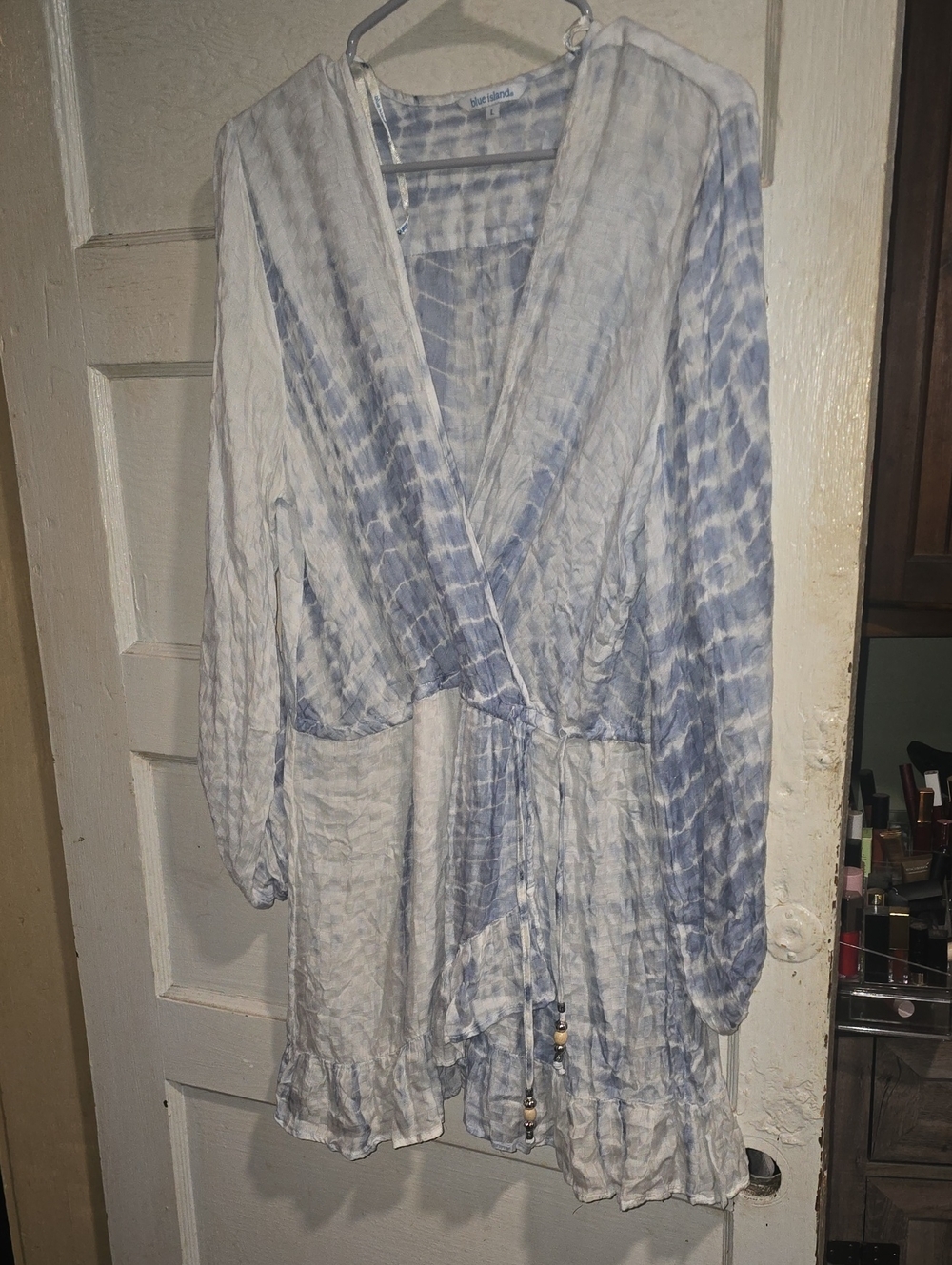 blue island Light Blue Tie-Dye Surplice Mini Dress